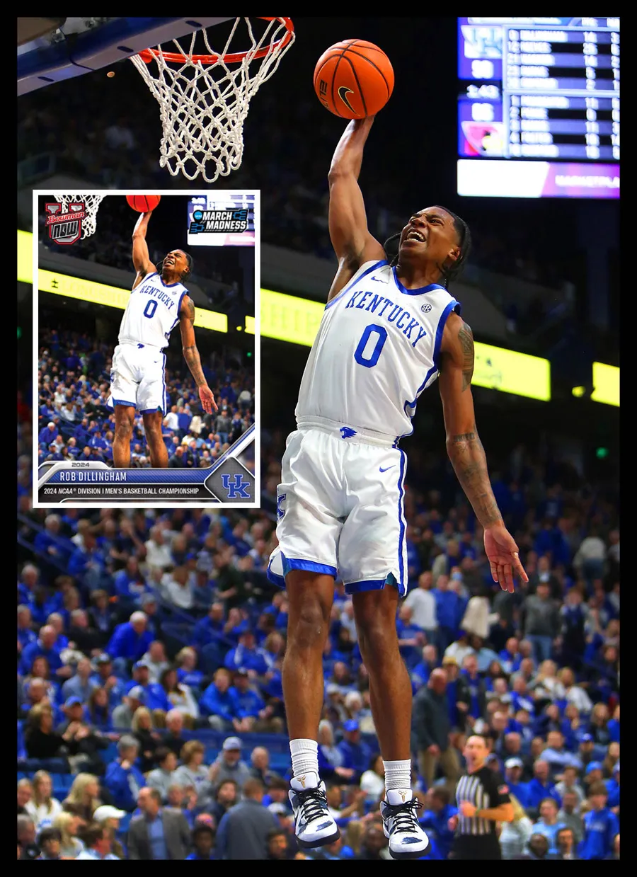 A basketball player leaps high to dunk the ball into the hoop during a game.
