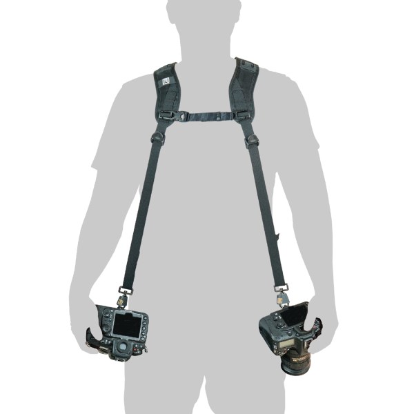 BlackRapid Double Breathe strap, showcasing the dual padded straps with breathable mesh for comfortable and secure camera carrying.