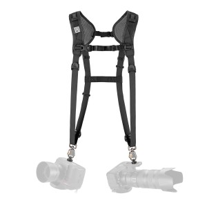 BlackRapid DoubleSlim Coupler II, designed for securely attaching two cameras to a single strap for easy and balanced carrying.
