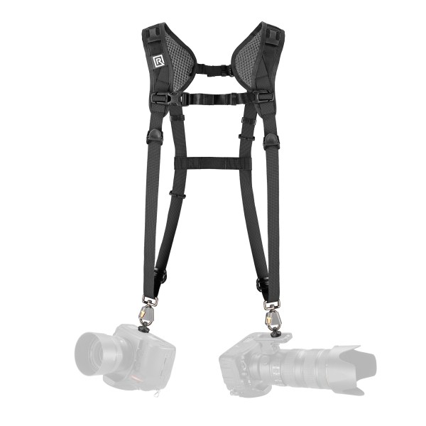 BlackRapid DoubleSlim Coupler II, designed for securely attaching two cameras to a single strap for easy and balanced carrying.