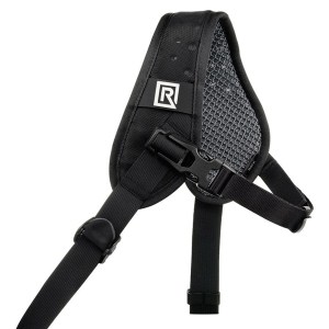 Back strap of a BlackRapid Curve Breathe camera sling, featuring a black strap designed for comfort and stability.