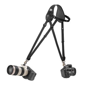 BlackRapid Hybrid Breathe camera strap, featuring a breathable, padded design with a sleek black finish, ideal for long-term comfort and camera stability.