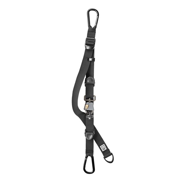 362001-Backpack-Breathe-02 - BLACKRAPID Canada Close-up of BlackRapid Backpack Breathe adapter clipped to backpack strap with camera hanging below.