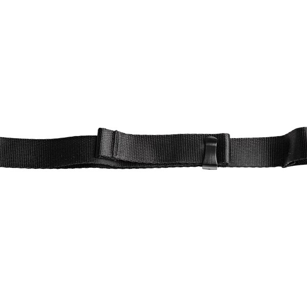 Black adjustable strap with carabiner clip on one end and quick-release buckle on the other.