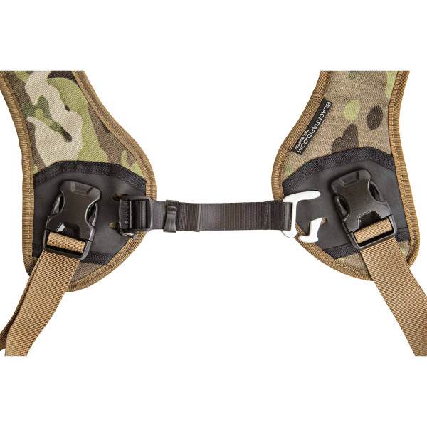 BlackRapid Coupler II, a sleek, black camera strap connector shown in use, designed for attaching a camera securely to a strap with added ease and durability.