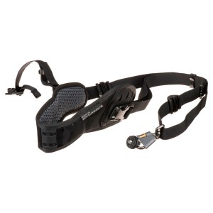 Close-up of the BlackRapid RP Double Breathe strap, featuring padded, breathable sections and dual straps for carrying two cameras.
