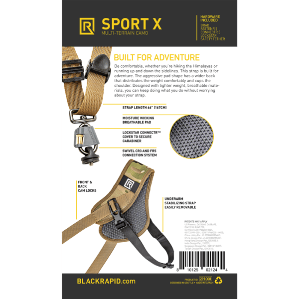 Sport-X-Multi-T-Camo-Back - BLACKRAPID Canada Blackhawk Sport X harness for adventure, featuring a comfortable design for easy camera access during outdoor activities.