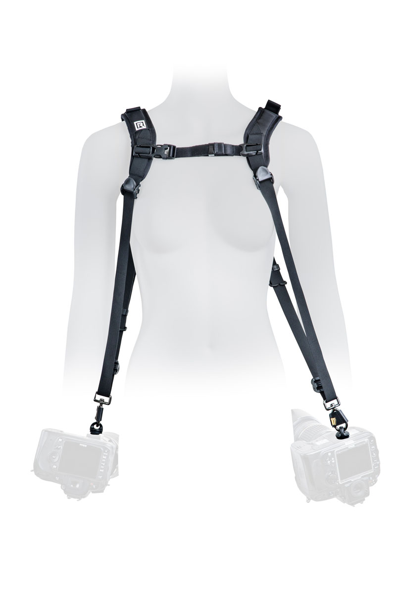 361021_BLACKRAPID_DoubleX_Slim_01_Web - BLACKRAPID Canada A mannequin displaying a harness secured around its torso, showcasing a fitting or design feature.